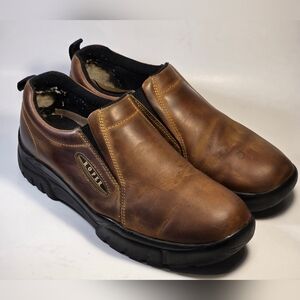 Roper Men's Size 12 Wide Brown Leather Slip On Mules Clogs Rugged Sole Shoes
